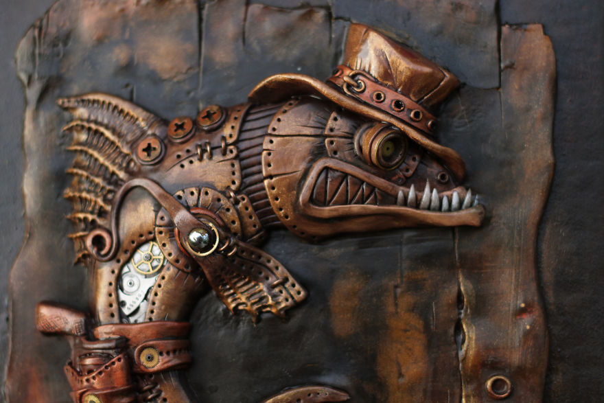 Notepad With A Cowboy Fish In Steampunk Style