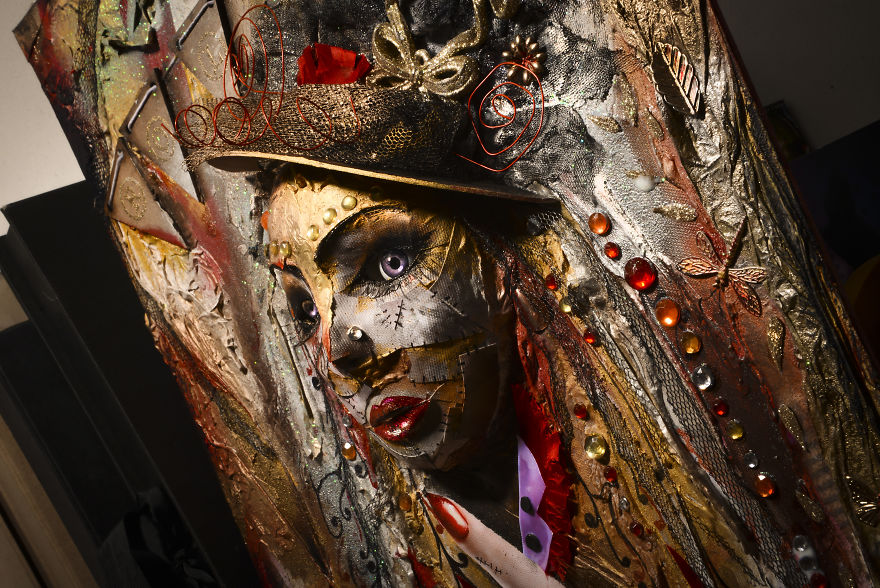 Mixed Media Ringmaster Created On Canvas With Modroc, Paper & Paints For Circus Mixed Media Ringmaster Created On Canvas With Modroc, Paper & Paints For Circus