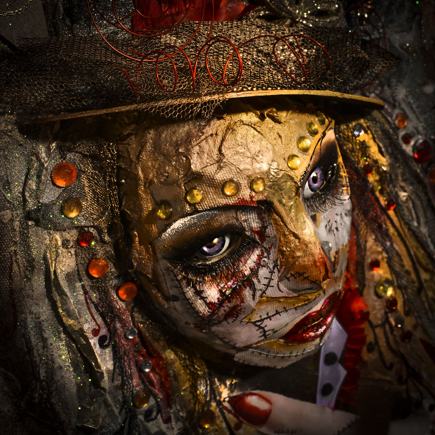 Mixed Media Ringmaster Created On Canvas With Modroc, Paper & Paints For Circus Mixed Media Ringmaster Created On Canvas With Modroc, Paper & Paints For Circus