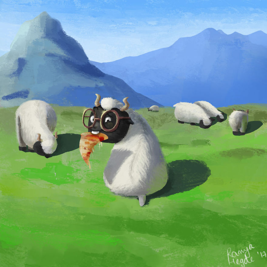 My Husband Wanted To Be A Sheep In The Swiss Alps, So I Illustrated Him As One!