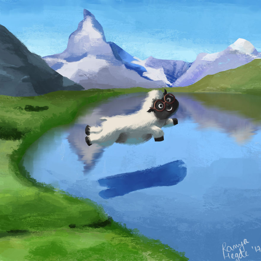 My Husband Wanted To Be A Sheep In The Swiss Alps, So I Illustrated Him As One!