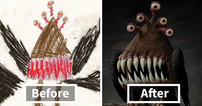 What Happens When Professional Artists Recreate Kids’ Monster Doodles In Their Own Unique Style