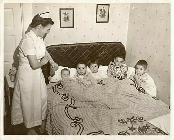 Dad Staged This Pic With My Mom (A Real Nurse), When Me And Sibs Were All Sick At The Same Time