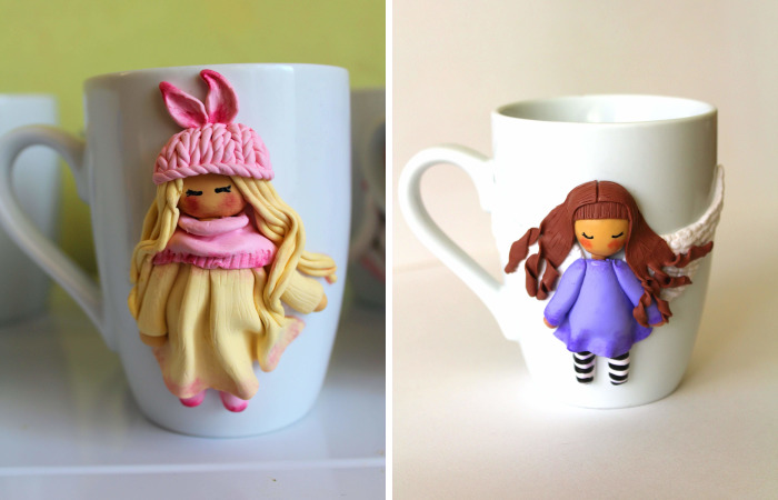 I Create Beautiful And Cute Polymer Clay Decorated Mugs
