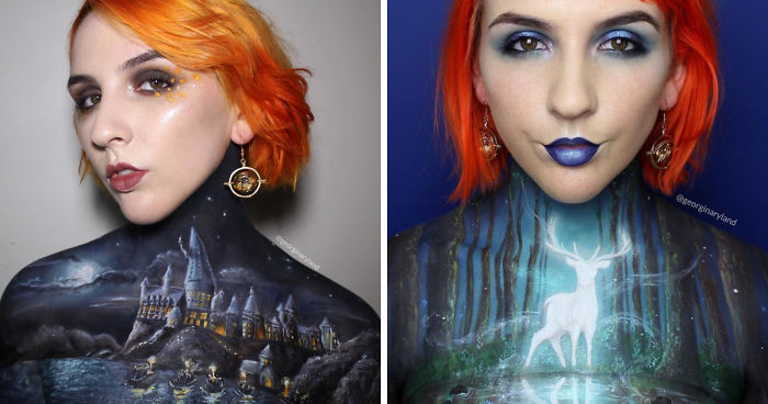 Makeup Artist Creates Incredible Drawings Using Her Own Body As Canvas