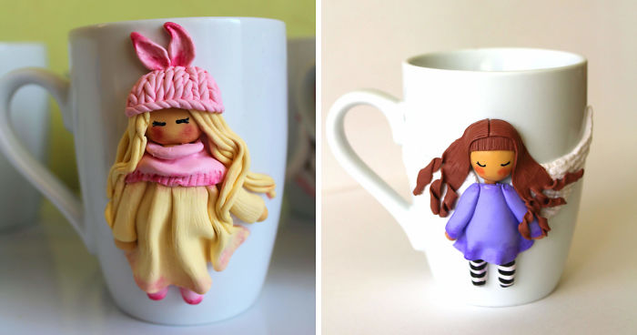 I Create Beautiful And Cute Polymer Clay Decorated Mugs