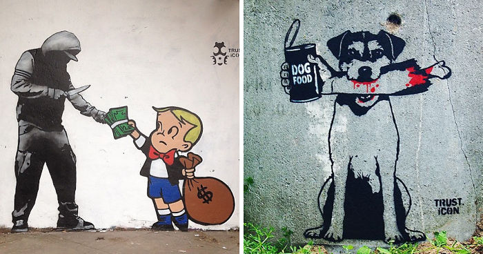 The Street Artist Forces The Viewer To Reflect When Seeing His Artworks On The Walls