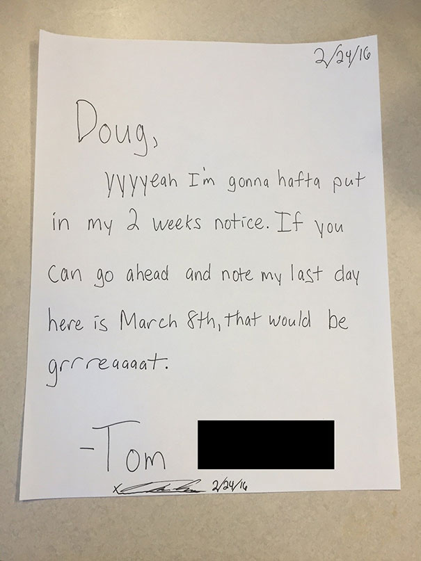 Friend's Official Resignation Letter From Bank Of America
