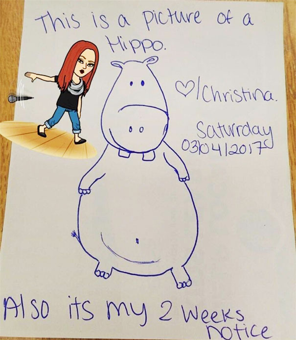 A Friend Of Mine Really Put In Her 2 Weeks Notice With A Drawing. Savage Level Over 9000