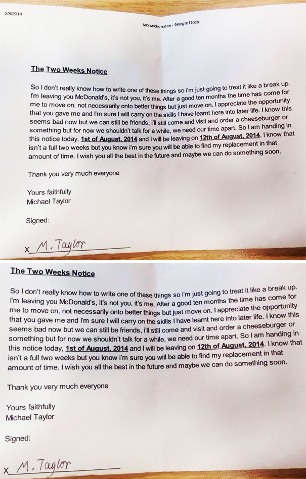 McDonalds Breakup Letter