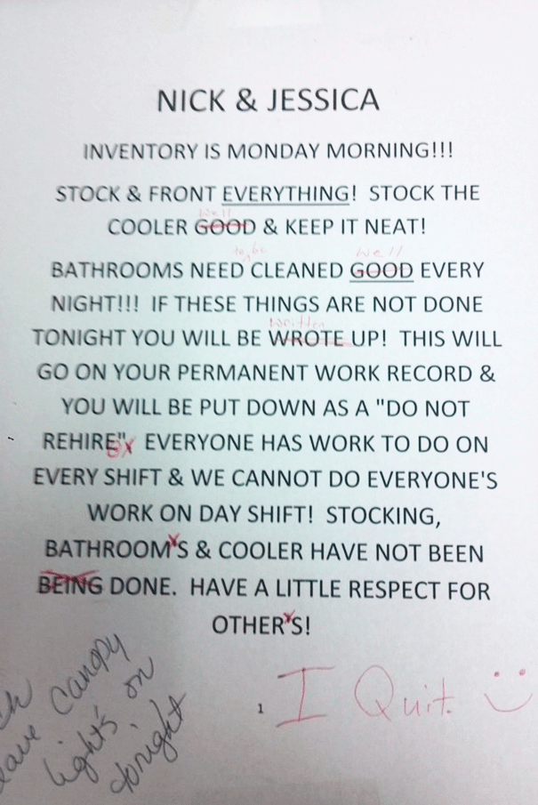 I Quit My Crappy Job Because Of This Angry Letter That Was Left For Me