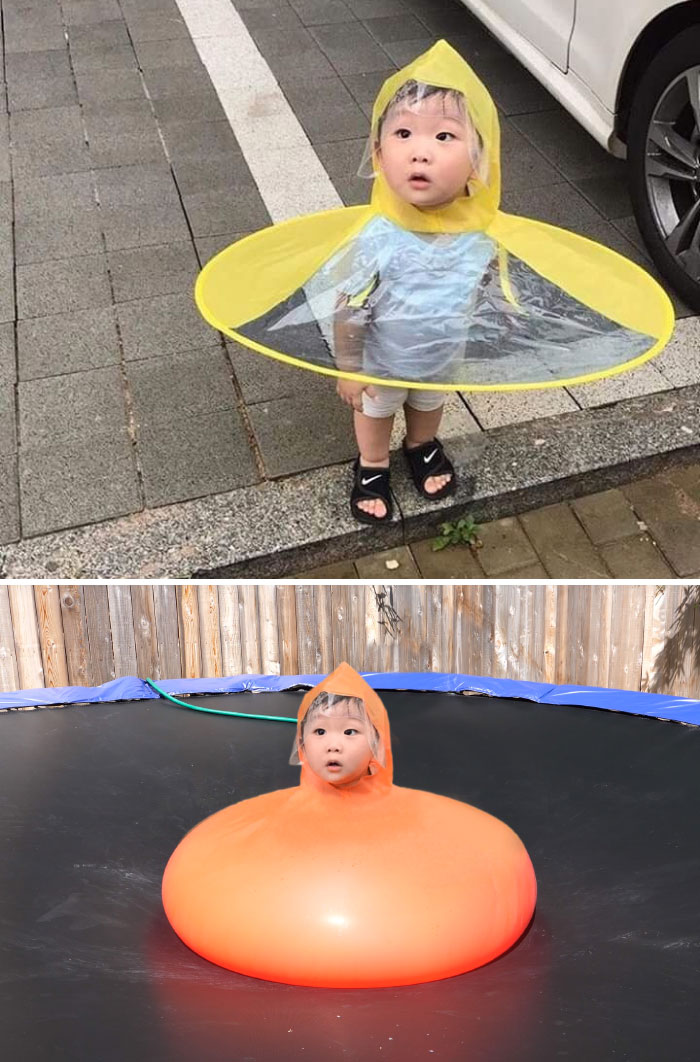 Cute Kid In Umbrella Coat