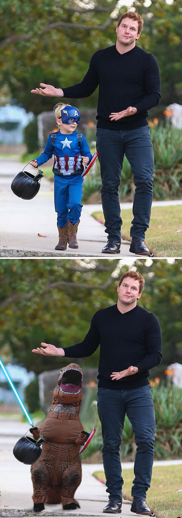 Bemused Chris Pratt Trick Or Treating With Son Jack
