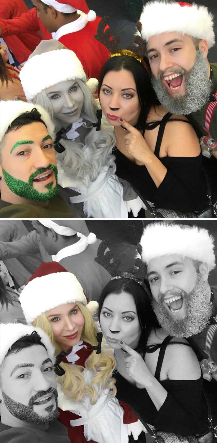 Woman In Black & White Costume At Santacon