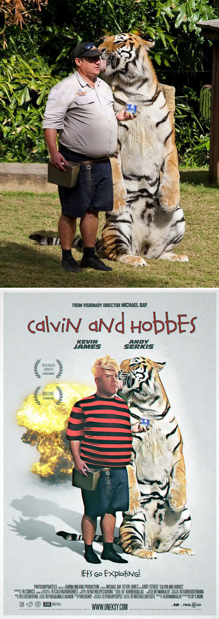 Tiger Licking A Man Holding Milk