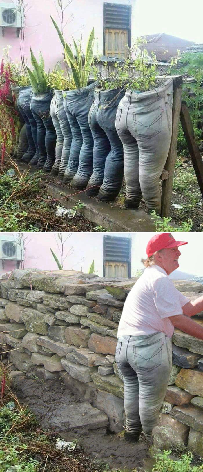 Pants Used As Planting Pots
