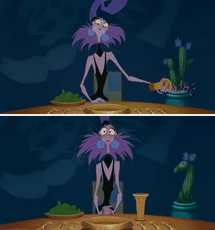 The Cactus Turns Into A Lama After Yzma Pours Her Drink Into It