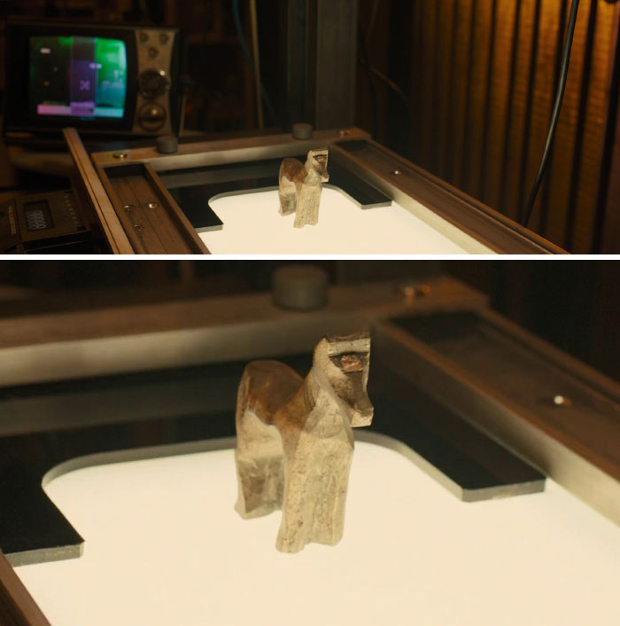 In Blade Runner 2049 (2017) The Wooden Horse Has A Mark On Its Forehead, Where A Horn Used To Be