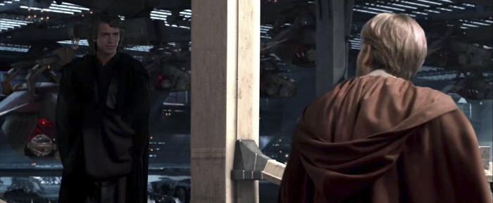 In Revenge Of The Sith, Anakin Is Saying His Goodbyes To Obi Won For The Last Time. This Was Their Last Meeting Before Darth Vader And It Can Be Seen That Anakin Is In The Dark, While Obi Won Is In The Light