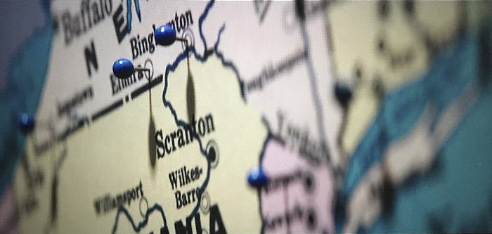 In The Founder (2016) When B.J Novak, Who Played Ryan In The Office, Suggests Buying Real Estate Across The Country, Ray Kroc (Michael Keaton) Hovers Over A Map Showing Scranton, Pennsylvania, The City In Which The Office Took Place