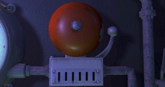 In Monsters Inc, The Paint On The Edge Of The Scare Floor Bell Is Chipped From Being Hit By The Hammer So Much