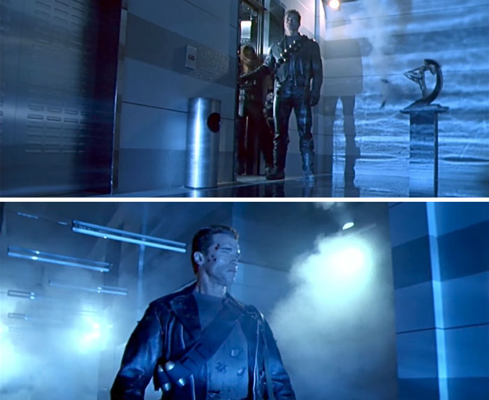 In Terminator 2, Before Confronting The Swat Team, The Terminator Puts His Grenade Bandolier Behind His Back. Because If Bullets Hit The Grenades They'd Explode And Destroy Him