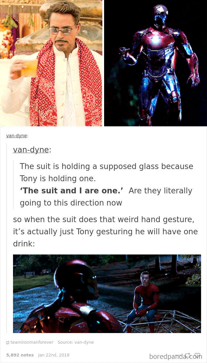 In Spider-Man: Homecoming, The Drone Suit Tony Is Controlling While Chastising Peter Mimics His Actual Movements, Even Those We Can't Actually See Tony Making