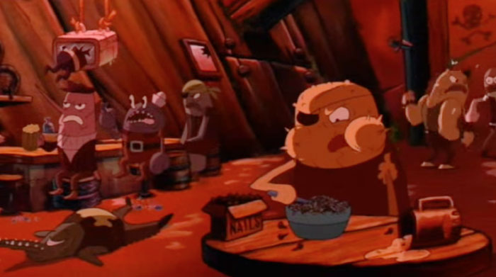 In The Spongebob Squarepants Movie(2004), There Is A Fish In The Thug Tug Eating A Bowl Of Nails. Without Any Milk