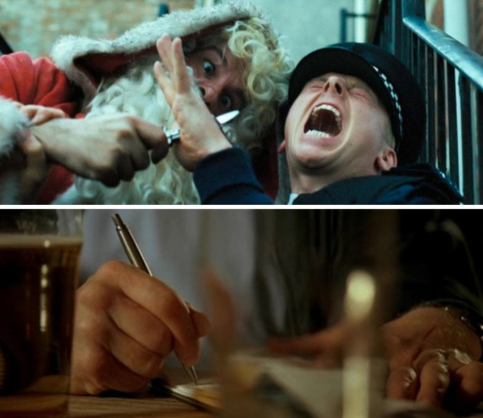 In Hot Fuzz, You Can See Angel's Scar From Where He Was Stabbed By A Man In A Santa Costume Who Was Played By Peter Jackson