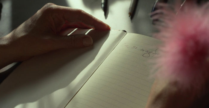 In Gone Girl, This Shot From The Beginning Of The Movie Shows Amy Forging The Diary With Multiple Pens