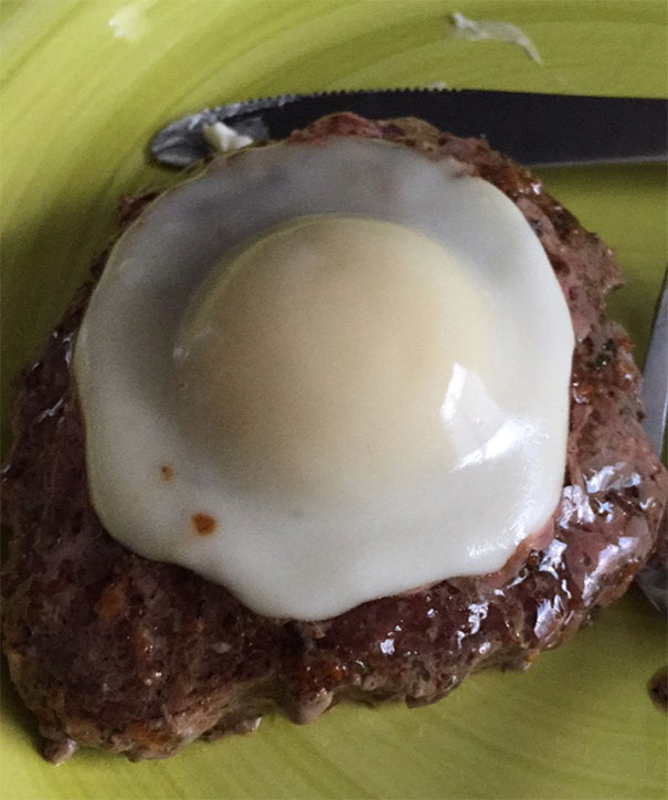 I Tried To Melt A Babybel Cheese Wheel On A Burger And It Looks Like A Perfect Egg