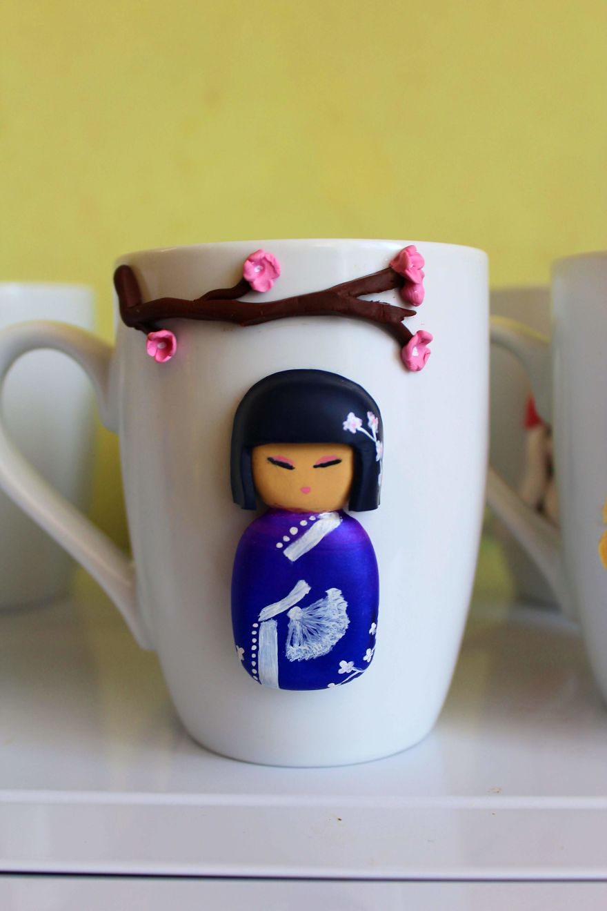I Create Beautiful And Cute Polymer Clay Decorated Mugs