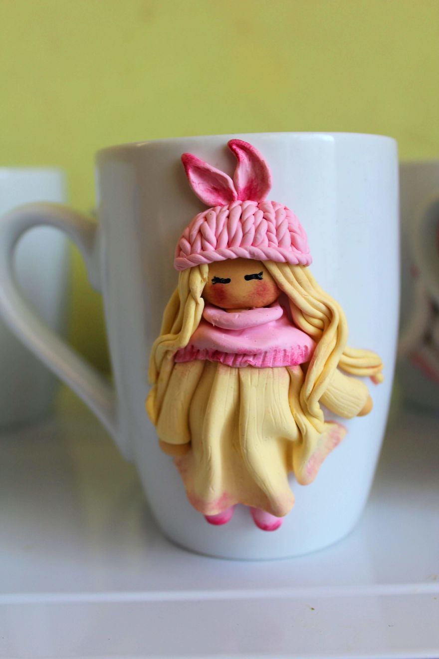 I Create Beautiful And Cute Polymer Clay Decorated Mugs