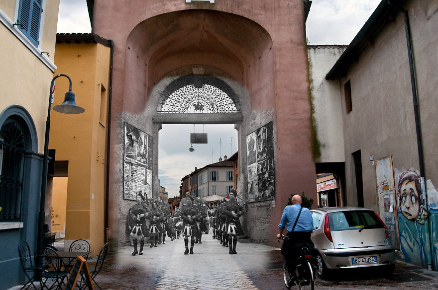Canadian Bagpipers Enter The City