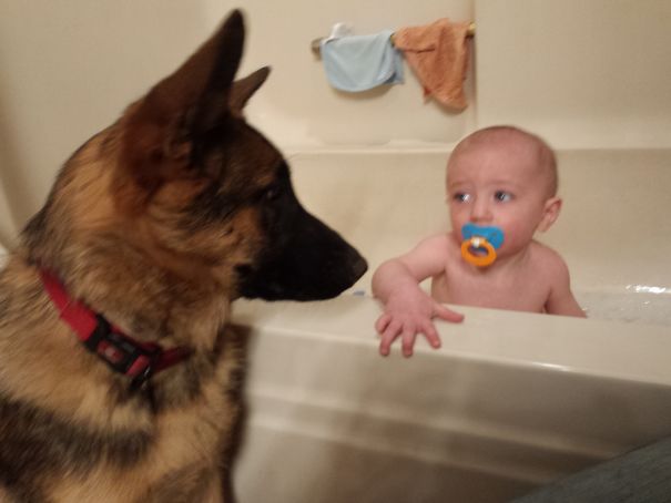 I Have So Many Pics Of These Two, But This One Is My Favorite. She Sleeps In His Room Every Night And Had To Supervise Every Bath Time When He Was A Baby.