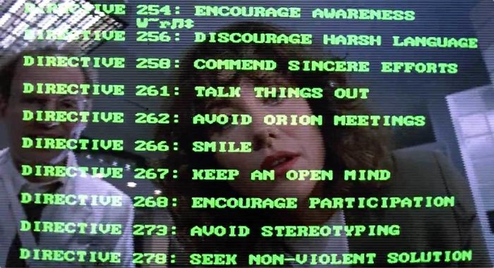 One Of Robocop's New Directives Is "Avoid Orion Meetings". This Was A Snub To Orion Pictures Who Kept Demanding Script Revisions And Re-Writes And Eventually Had The Script Completely Overhauled