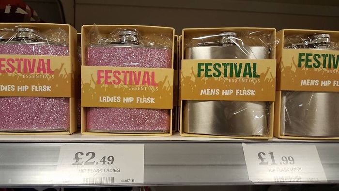 Men's And Ladies' Hip Flasks. I'm Sure You Can All Figure Out Which One Is Pink And Sparkly And More Expensive Without Even Looking