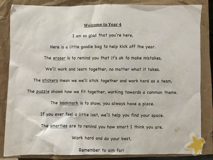 My Little Sisters Grade 4 Teacher Made Her Students A Goody Bag To Start Off The Year