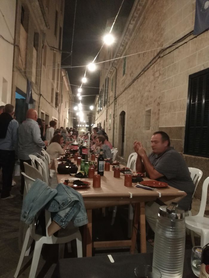 Every Year My Whole Town Is Closed To Traffic Because Everybody Has Dinner On The Streets, Around 12000 People. This Is Just My Street