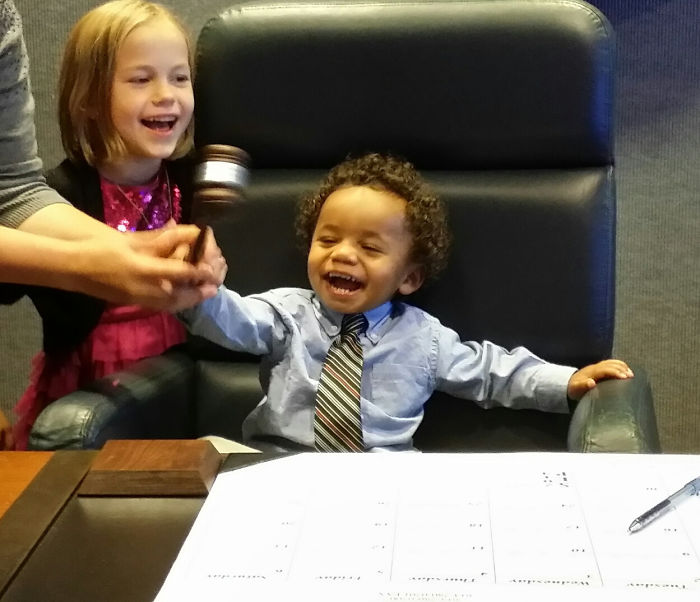 Our Son And His Big Sister Ringing In His Official Adoption And The End Of His Time In Foster Care