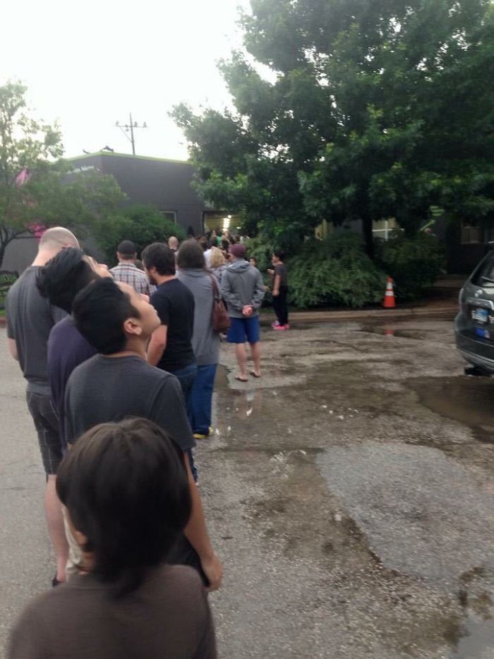 People Waiting In Line To Foster Dogs And Cats After The Animal Shelter In Austin Flooded. Faith Restored In Humanity