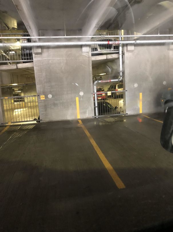 At My Work's Parking Lot The Paint Lines Continue Up The Wall To Help People Park