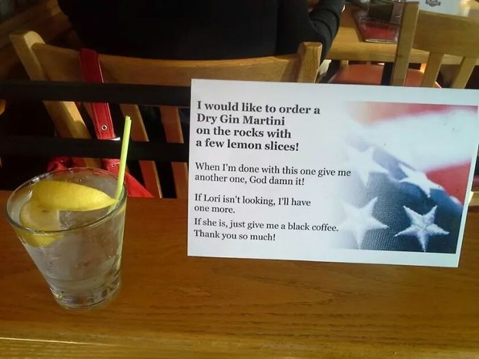 After My Grandpa's Funeral Today, We Went To His Local Applebee's. They Had His Business Card Made Into A Card That They All Signed And His Drink. As If I Didn't Cry Enough At The Funeral