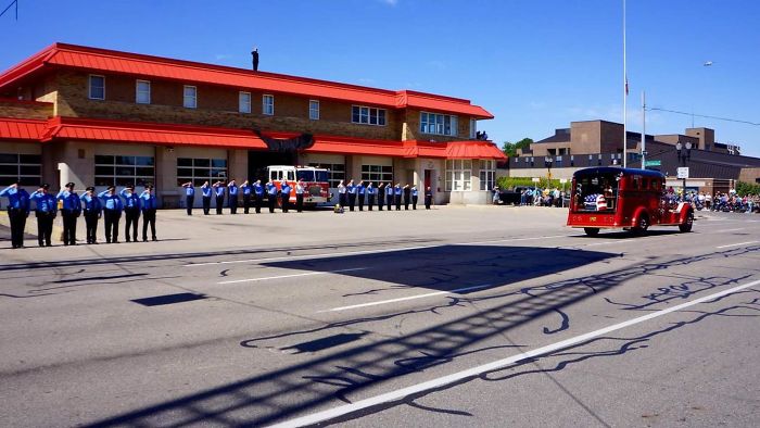 Fallen Lansing Firefighter Funeral Procession Passes By His Master Station (Lansing, Mi)