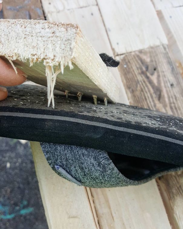 When You Step On A Board With 4 Nails In It With Flops On And Somehow Manage Not To Get Any In Your Foot