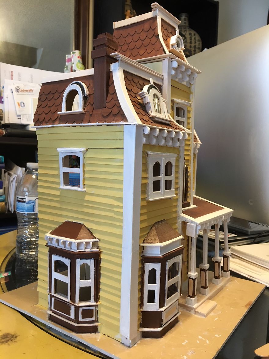 I Made A Dollhouse Out Of Boxes Of Old Tongue Depressors That Were Being Discarded