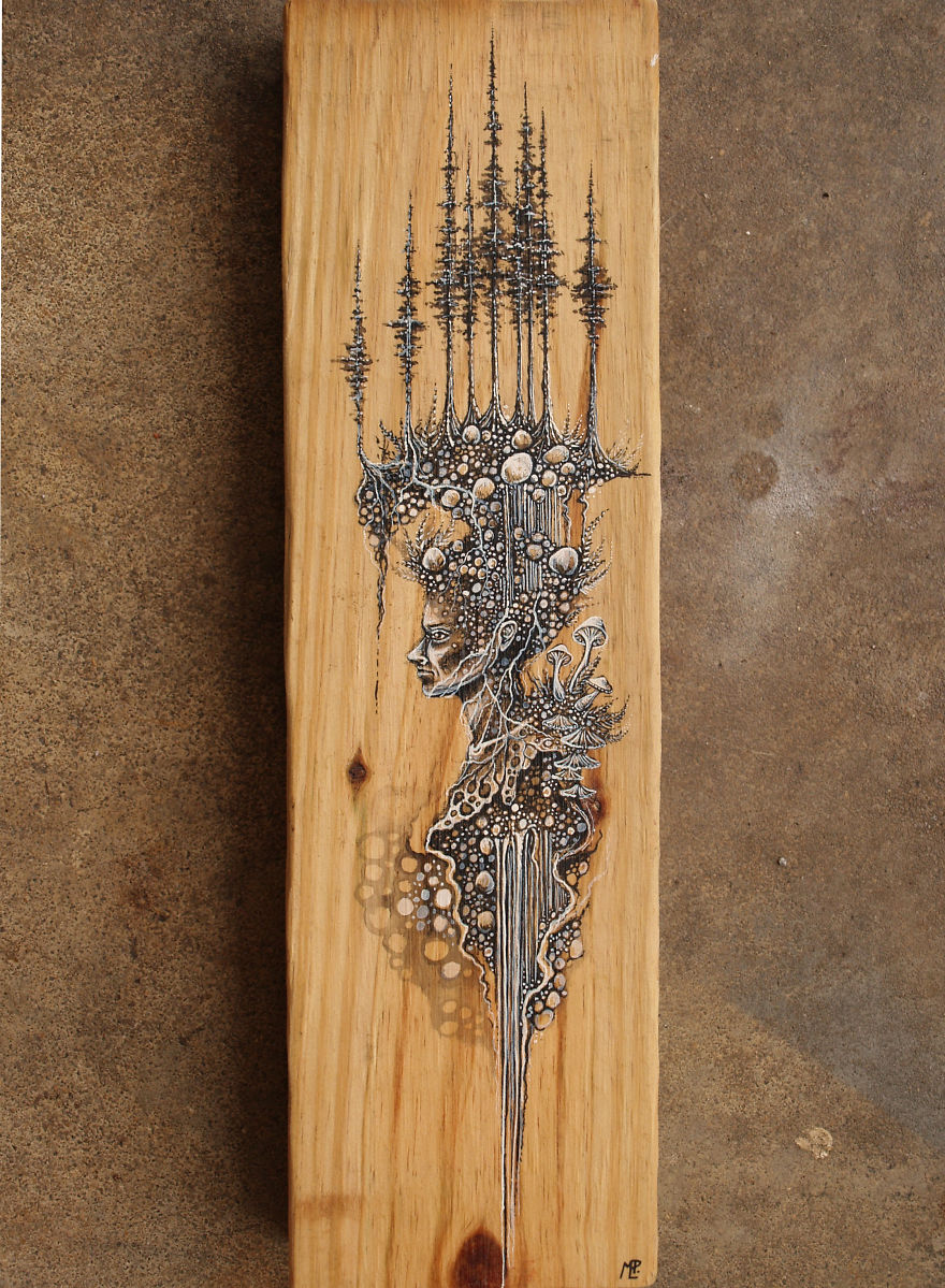 Fantasy Illustrations On Wood