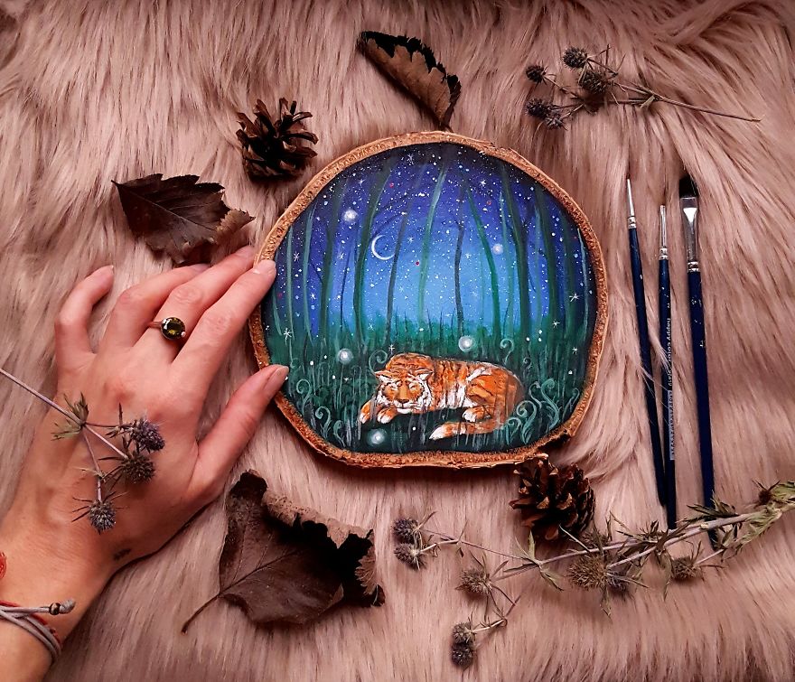 I Create Magical Paintings On Wood Inspired By The Forest