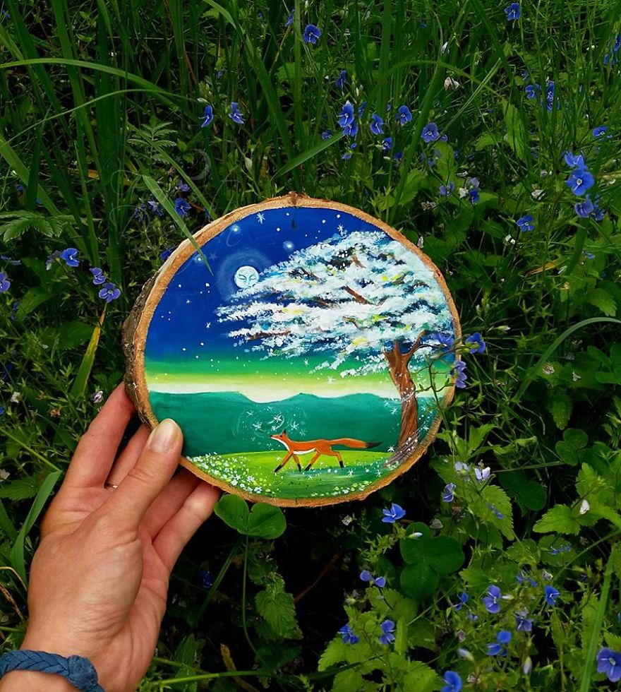 I Create Magical Paintings On Wood Inspired By The Forest