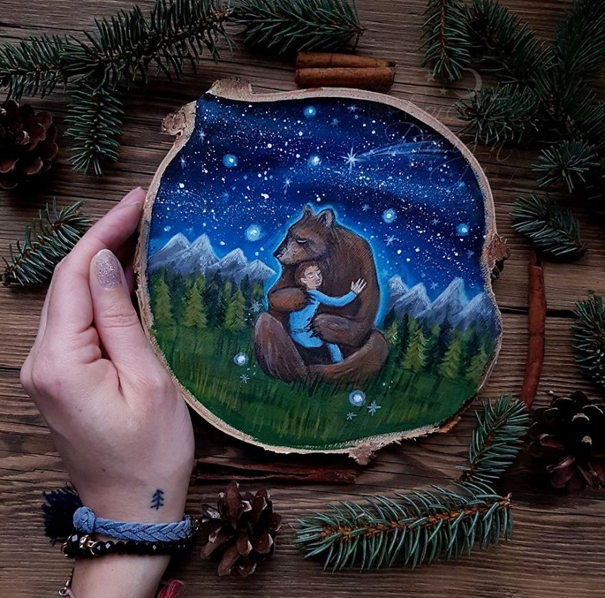 I Create Magical Paintings On Wood Inspired By The Forest
